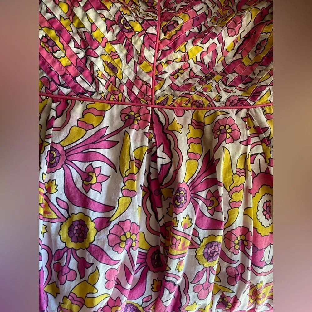 Tory Burch Sun Dress Pink Yellow Floral Alhambra Malta Sleeveless Size 6